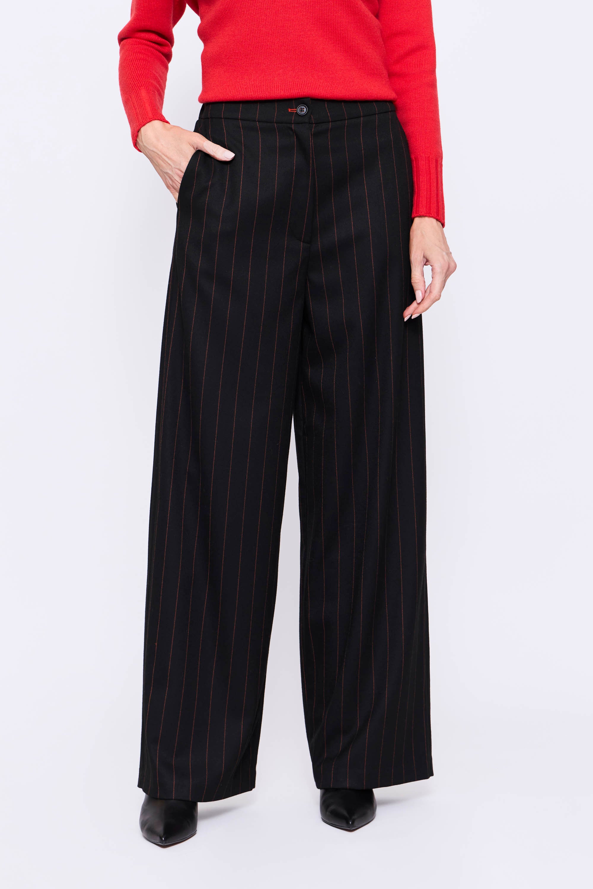 Pantalón Palazzo_ Rallado Líneas Naranjas