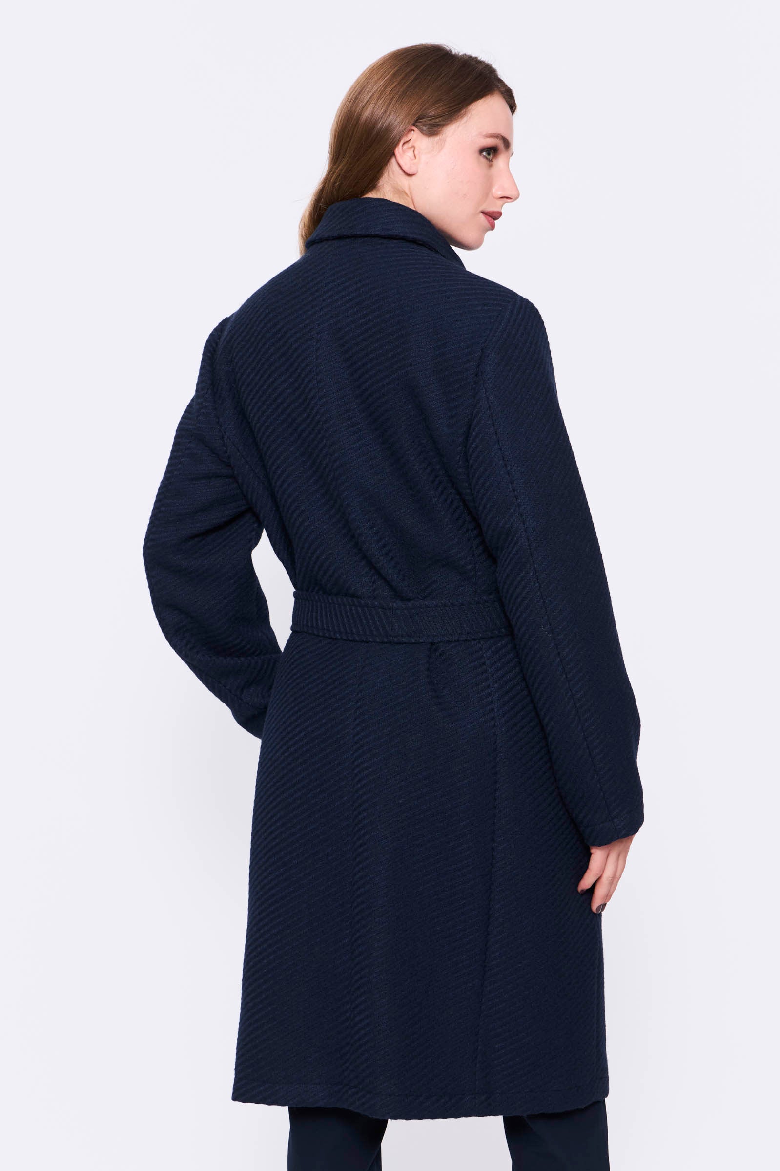 Abrigo Midi Textura Rayada Lazo_Azul Marino