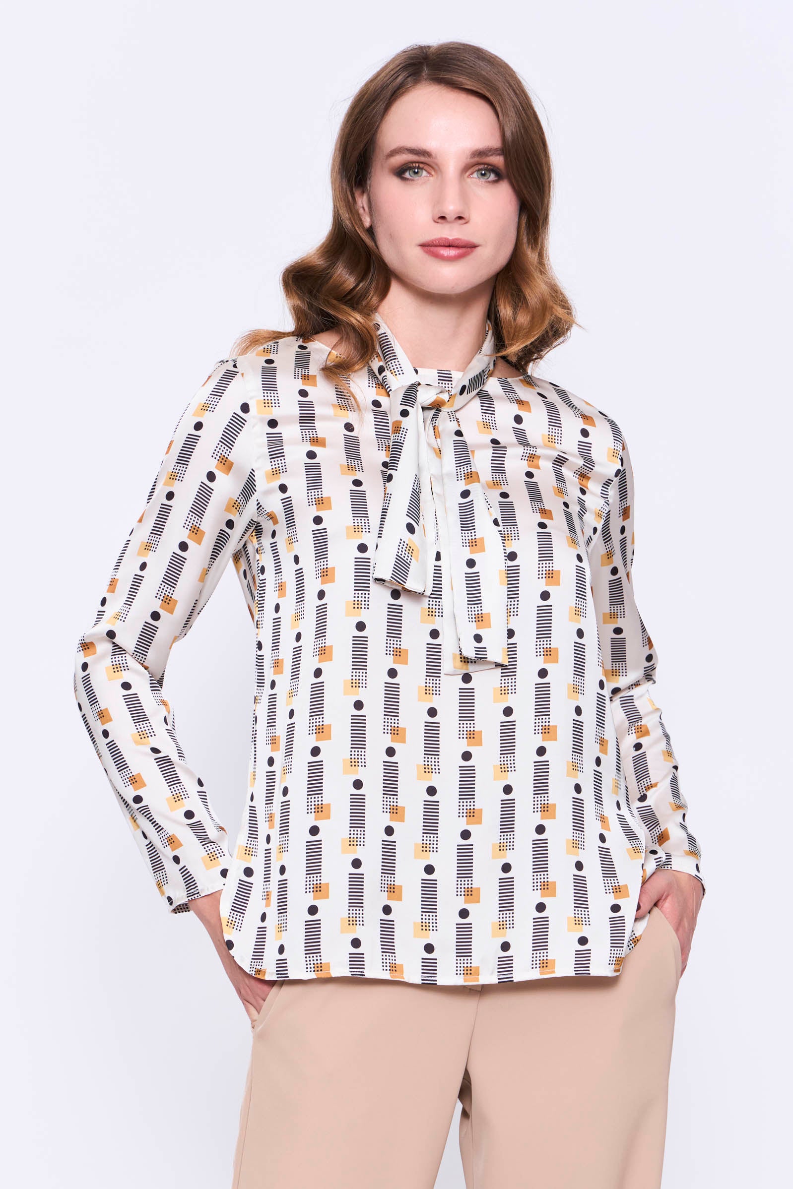 Camisa Estampada Fantasías Geométricas_Beige
