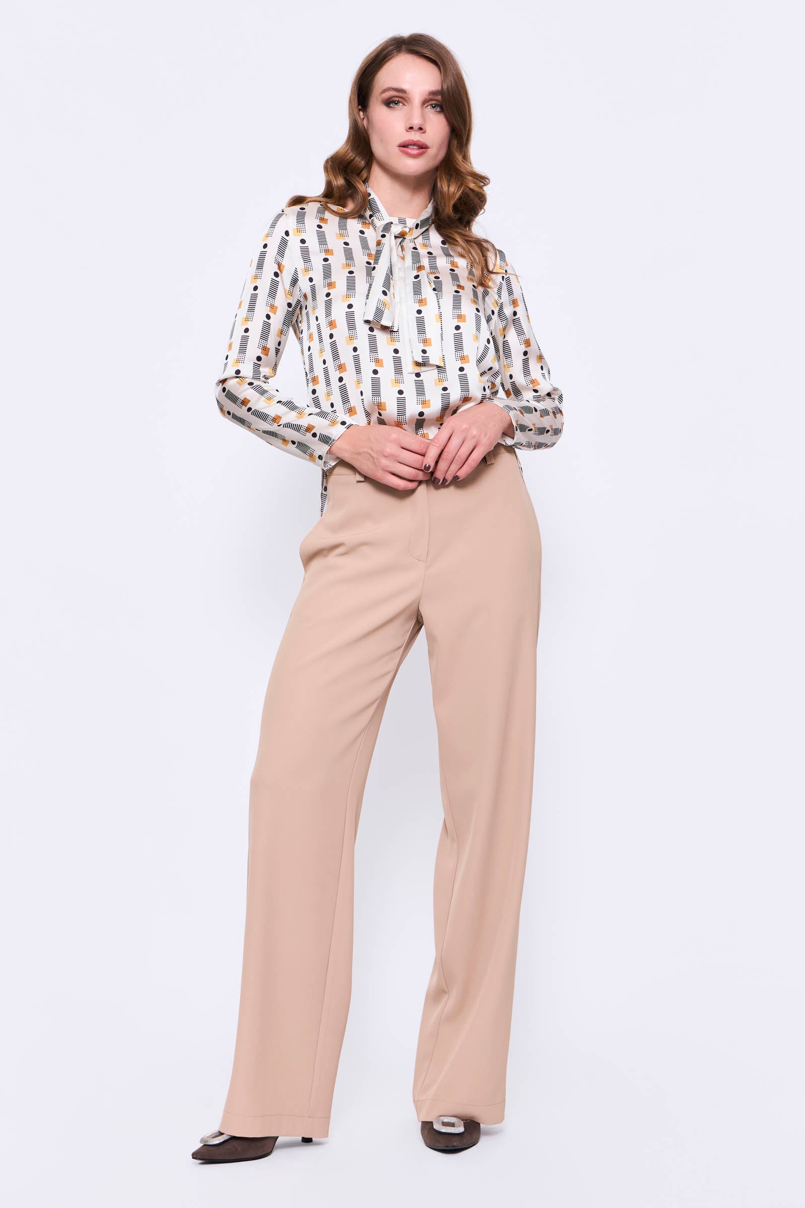 Camisa Estampada Fantasías Geométricas_Beige