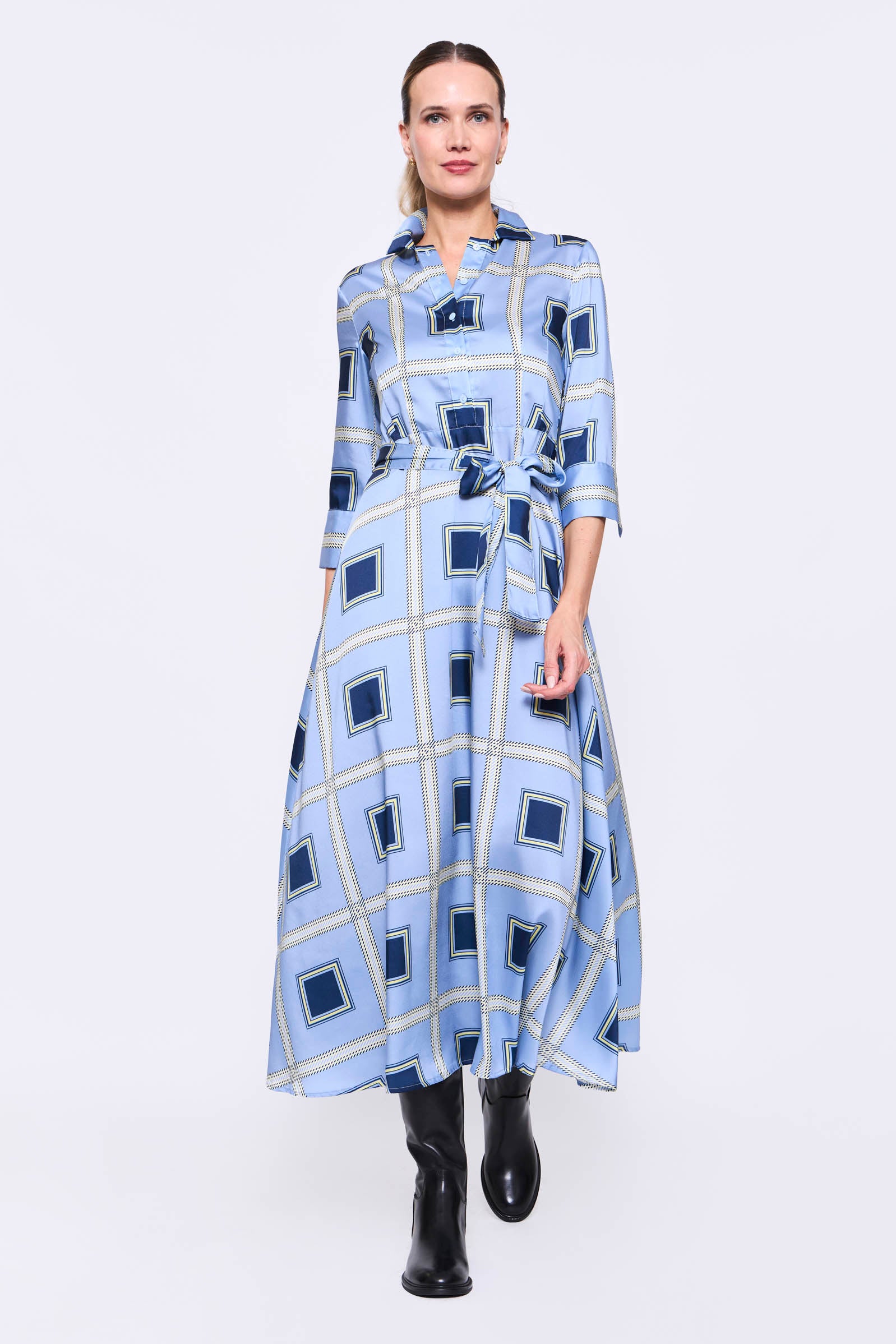 Vestido Largo Camisero Estampado Geométricos