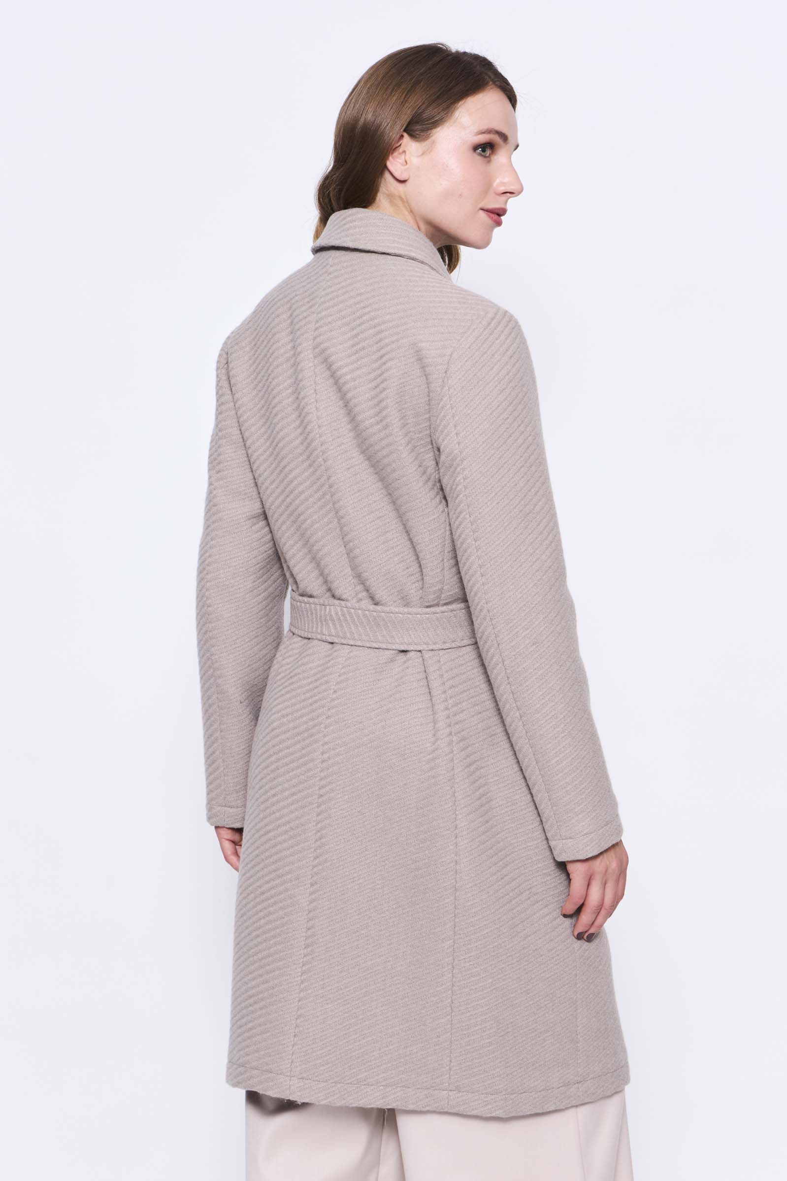 Abrigo Midi Textura Rayada Lazo_Beige