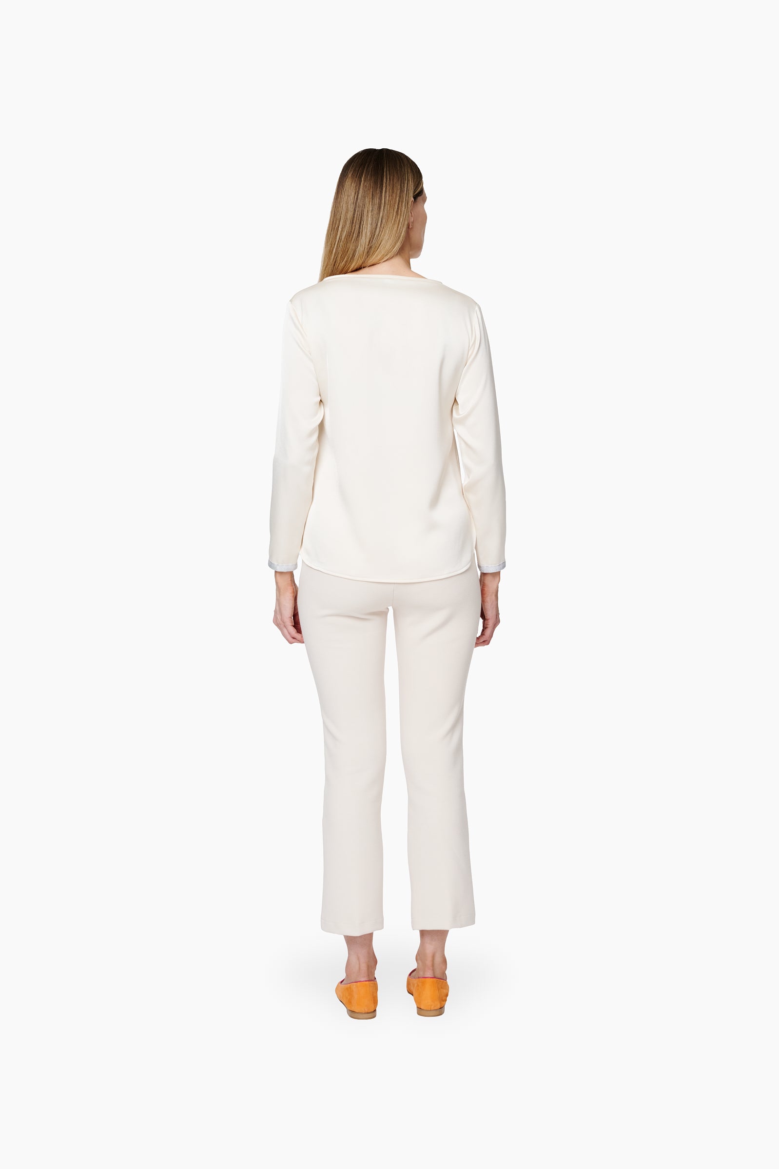 Pantalón Recto Elástico Cintura_ Crema