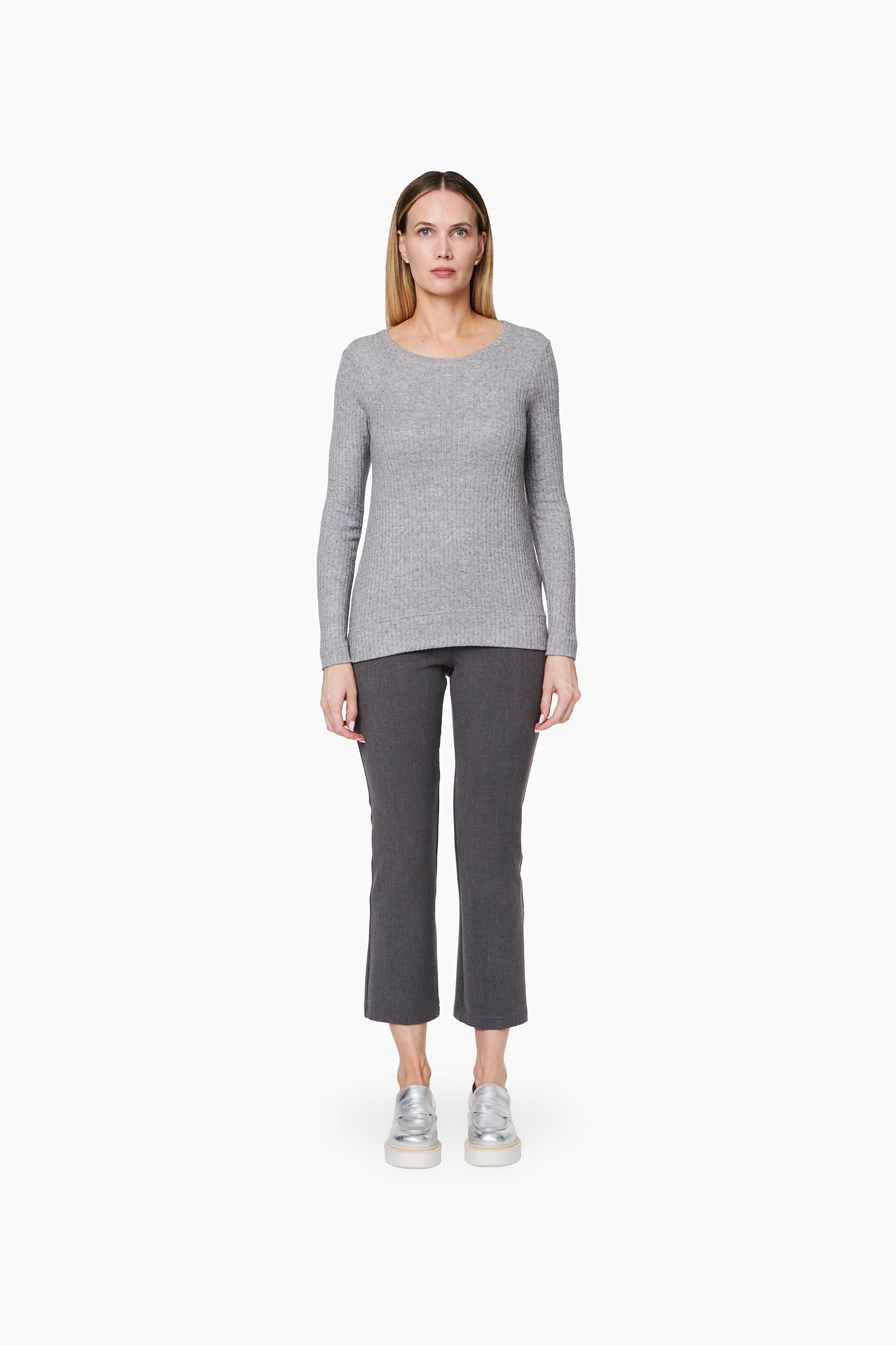 Pantalón Recto Elástico Cintura_ Gris