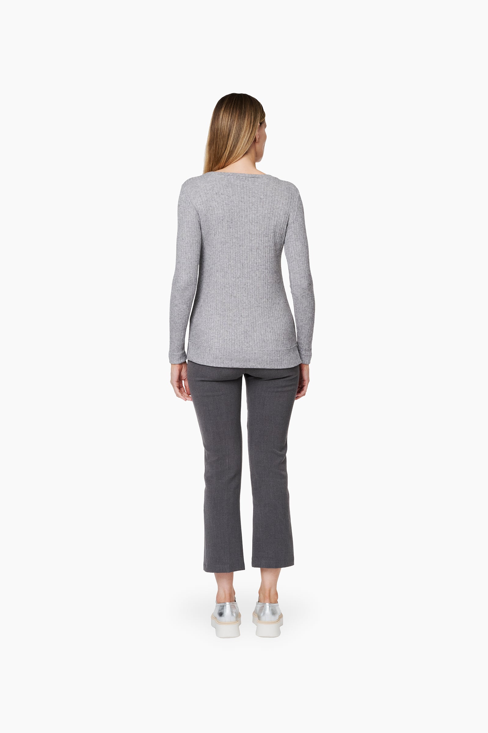 Pantalón Recto Elástico Cintura_ Gris
