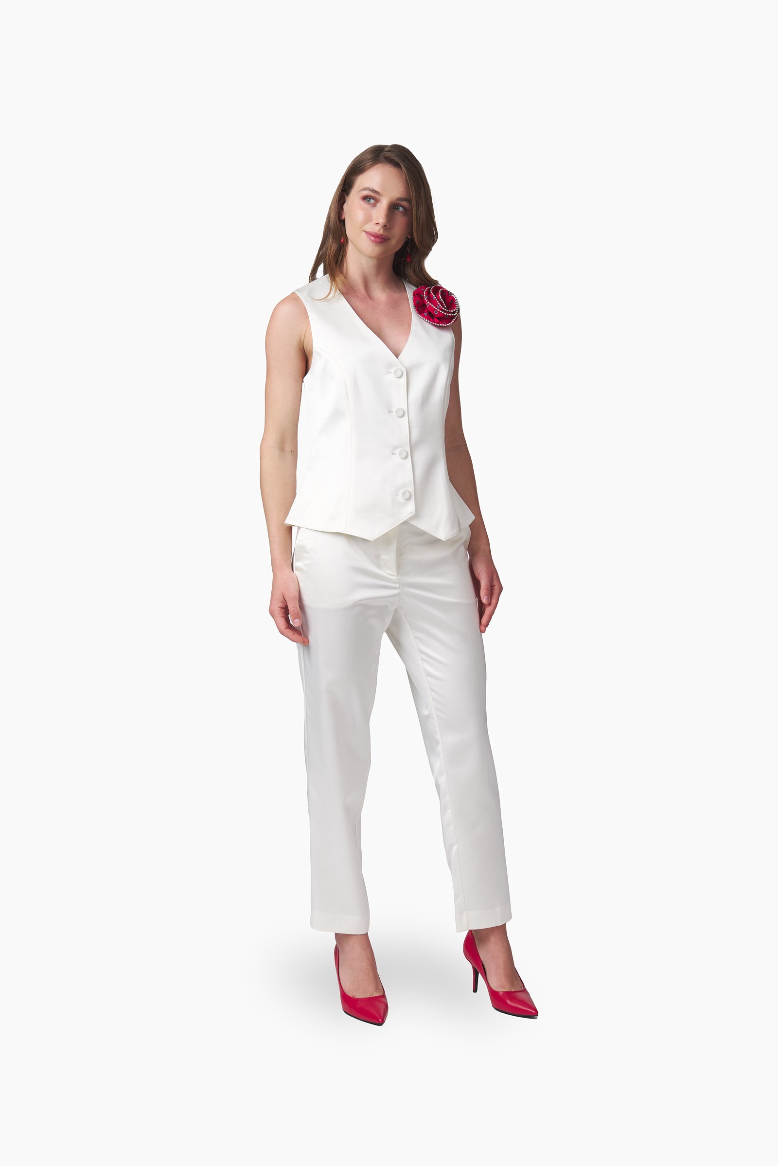Pantalón recto Conjunto Gillet Crema