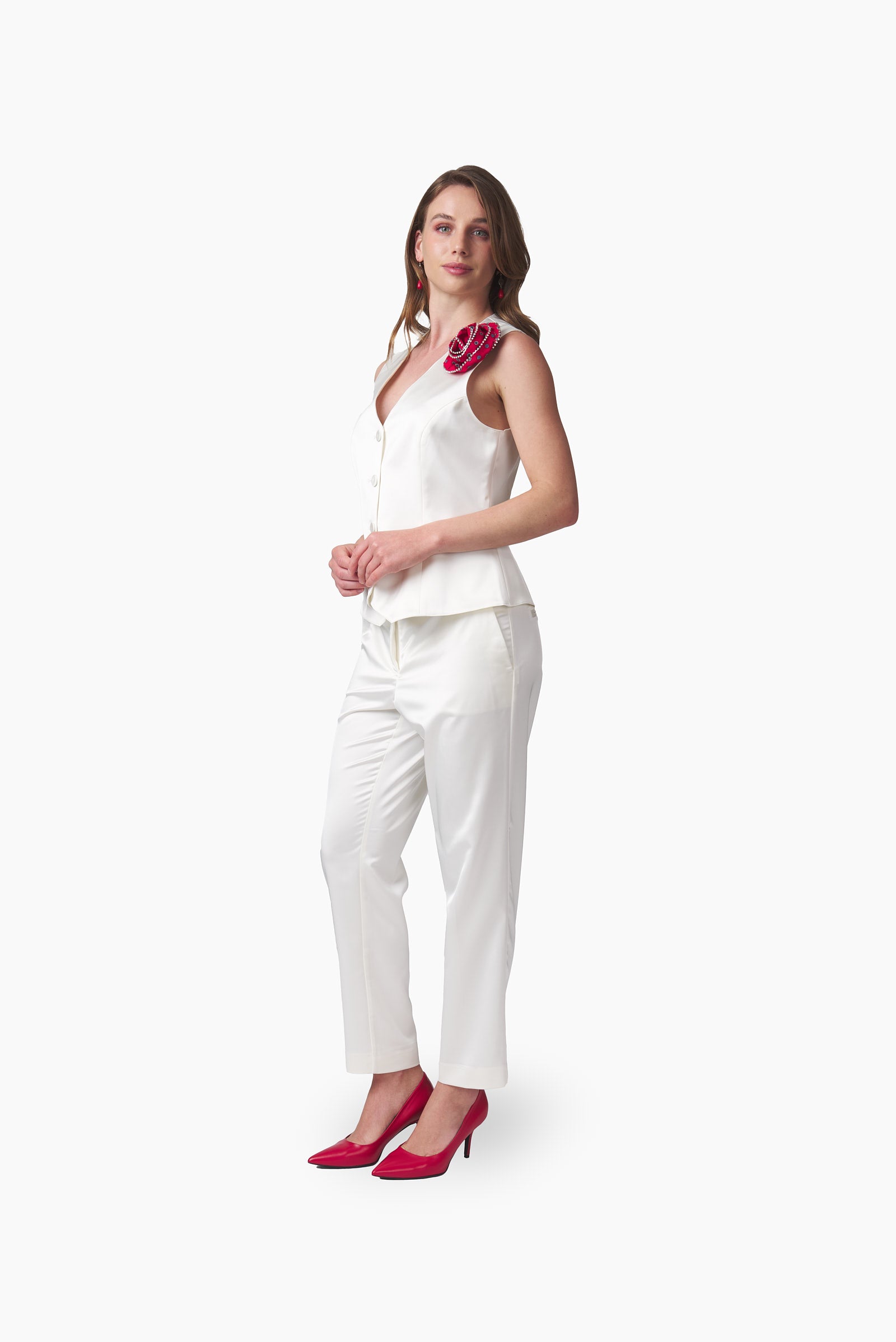 Pantalón recto Conjunto Gillet Crema