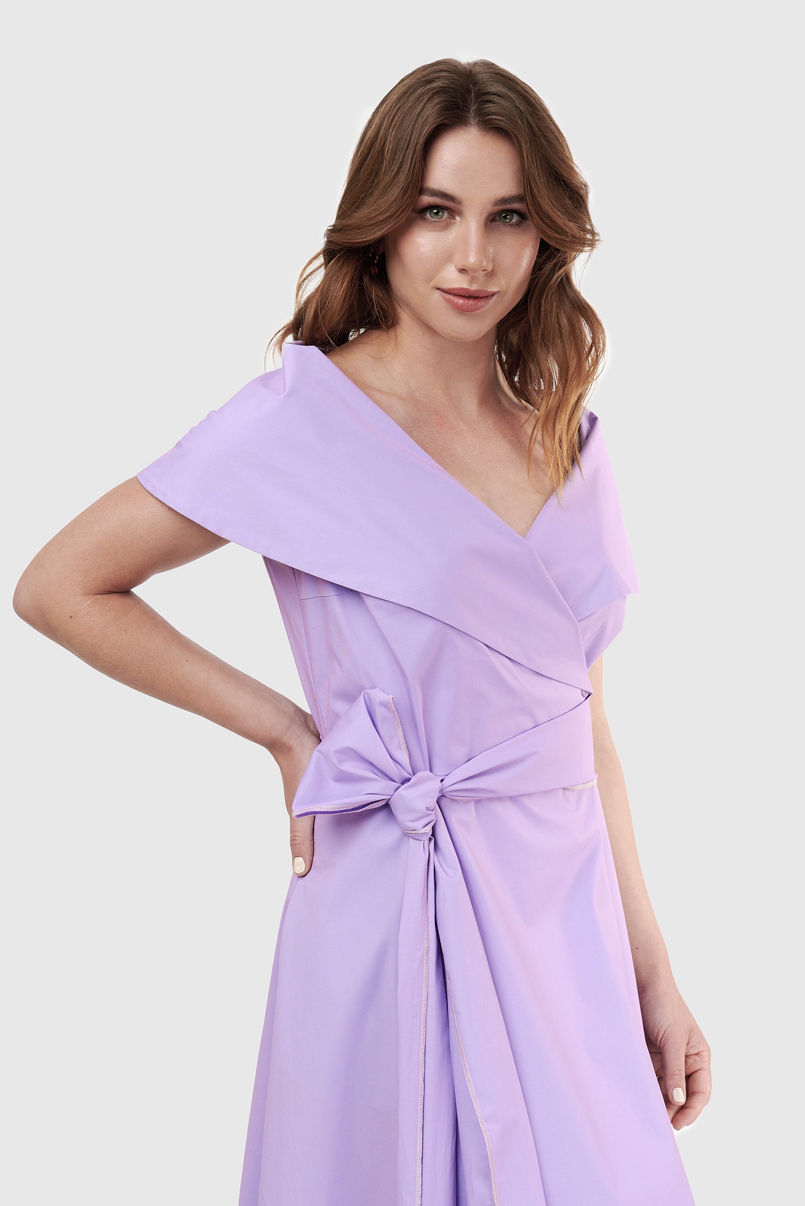 Vestido Midi largo cruzado cuello marinero Lila