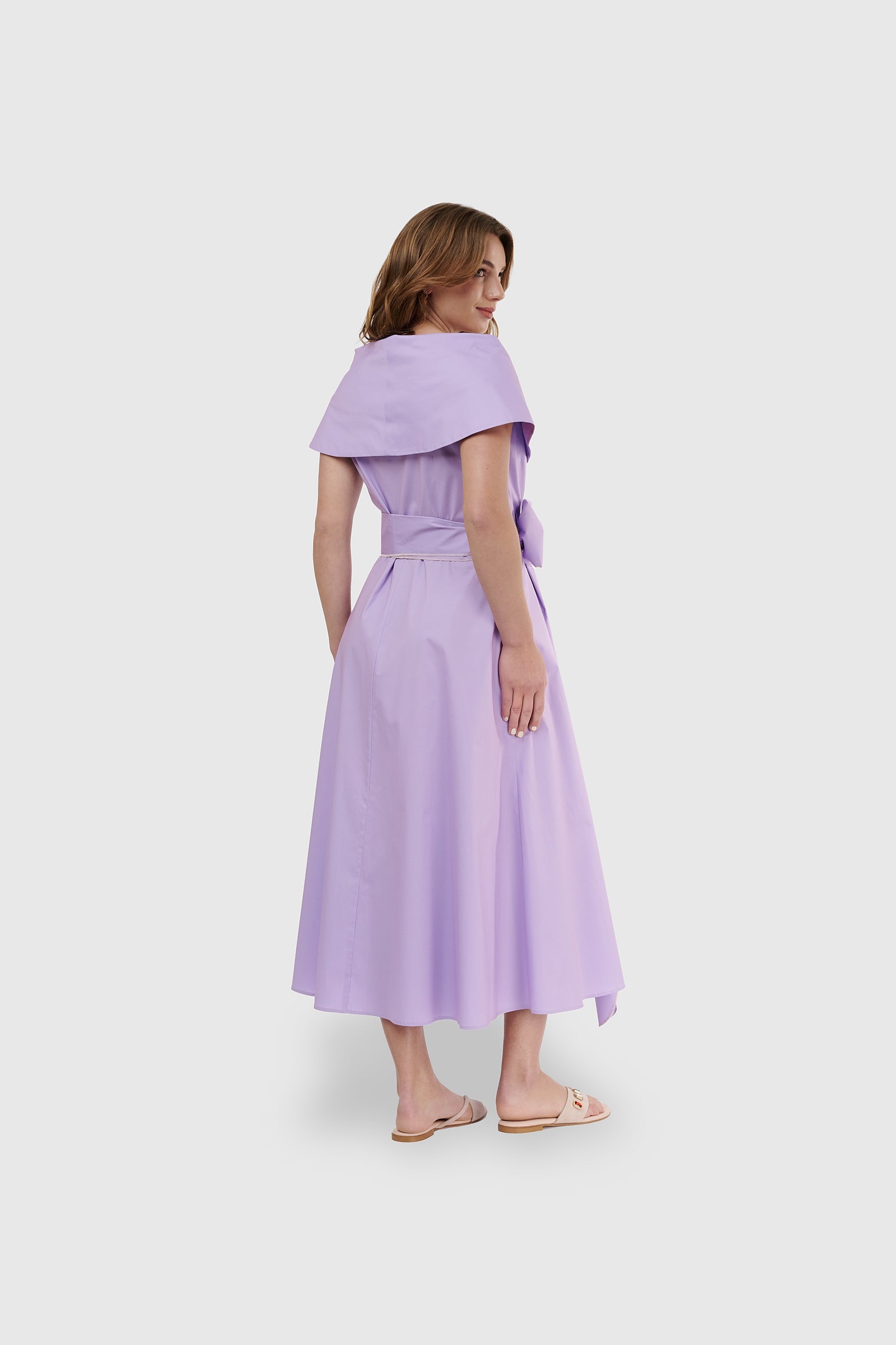 Vestido Midi largo cruzado cuello marinero Lila