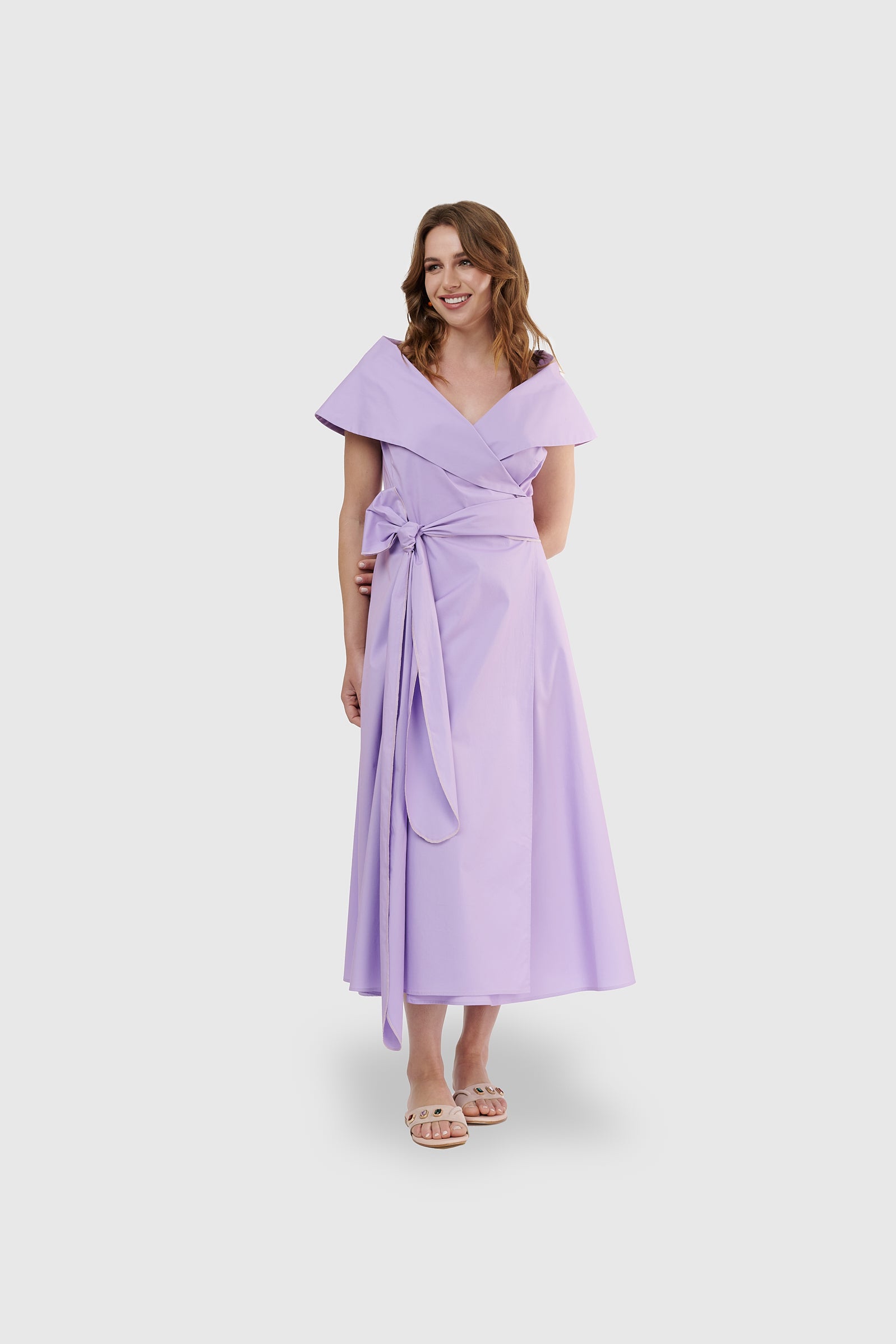 Vestido Midi largo cruzado cuello marinero Lila