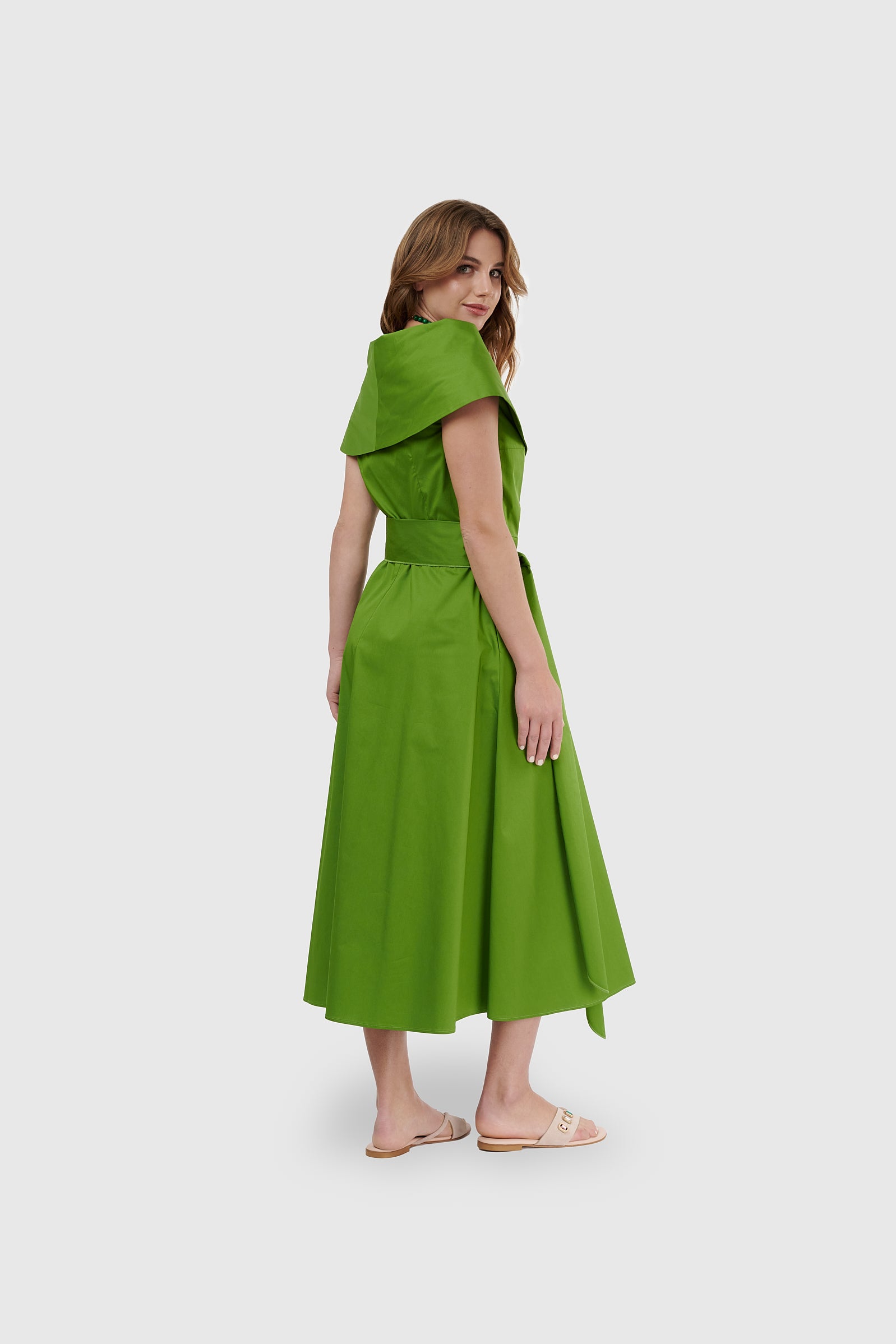 Vestido midi largo cruzado cuello marinero Verde