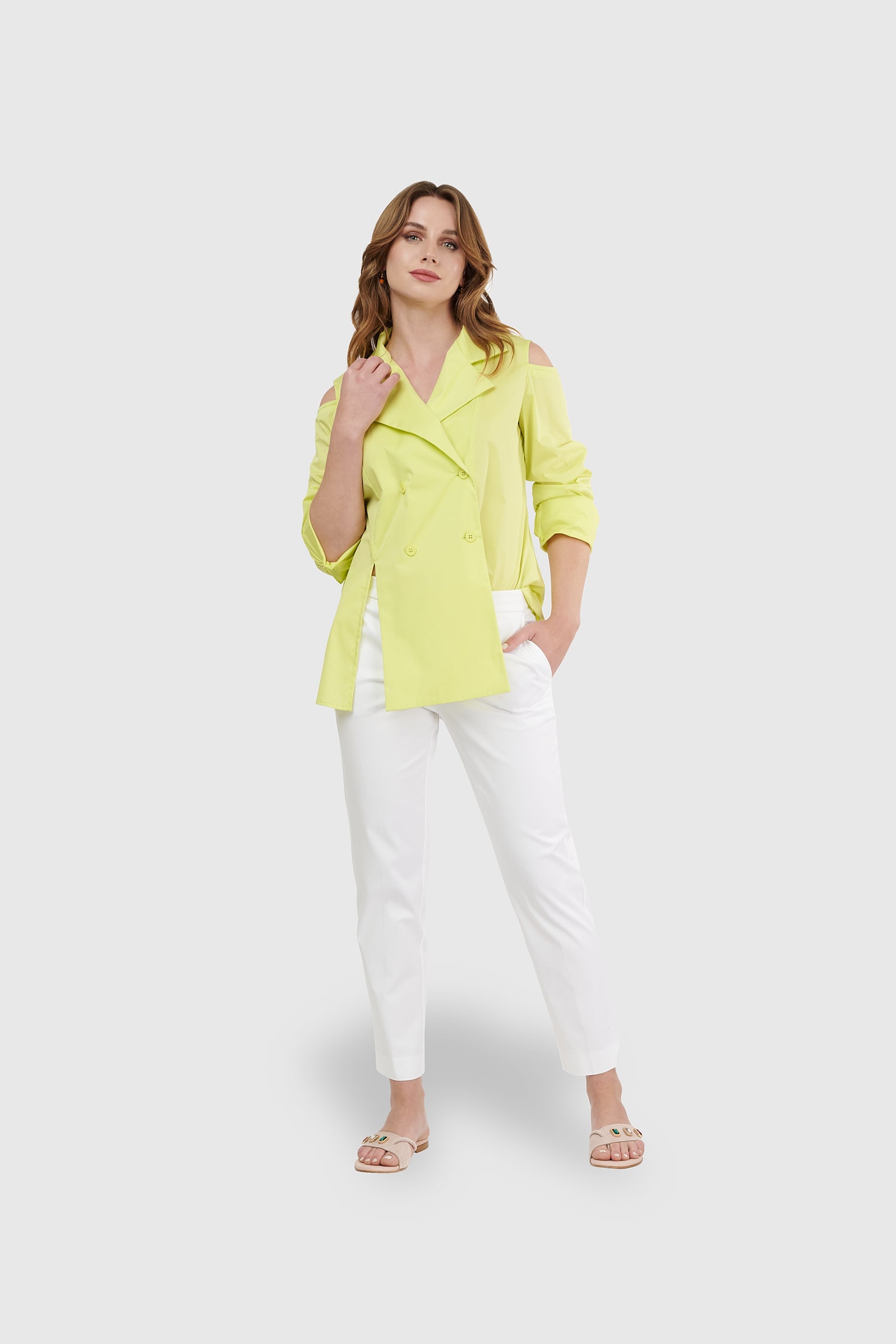 Camisa chaqueta sin hombros amarillo