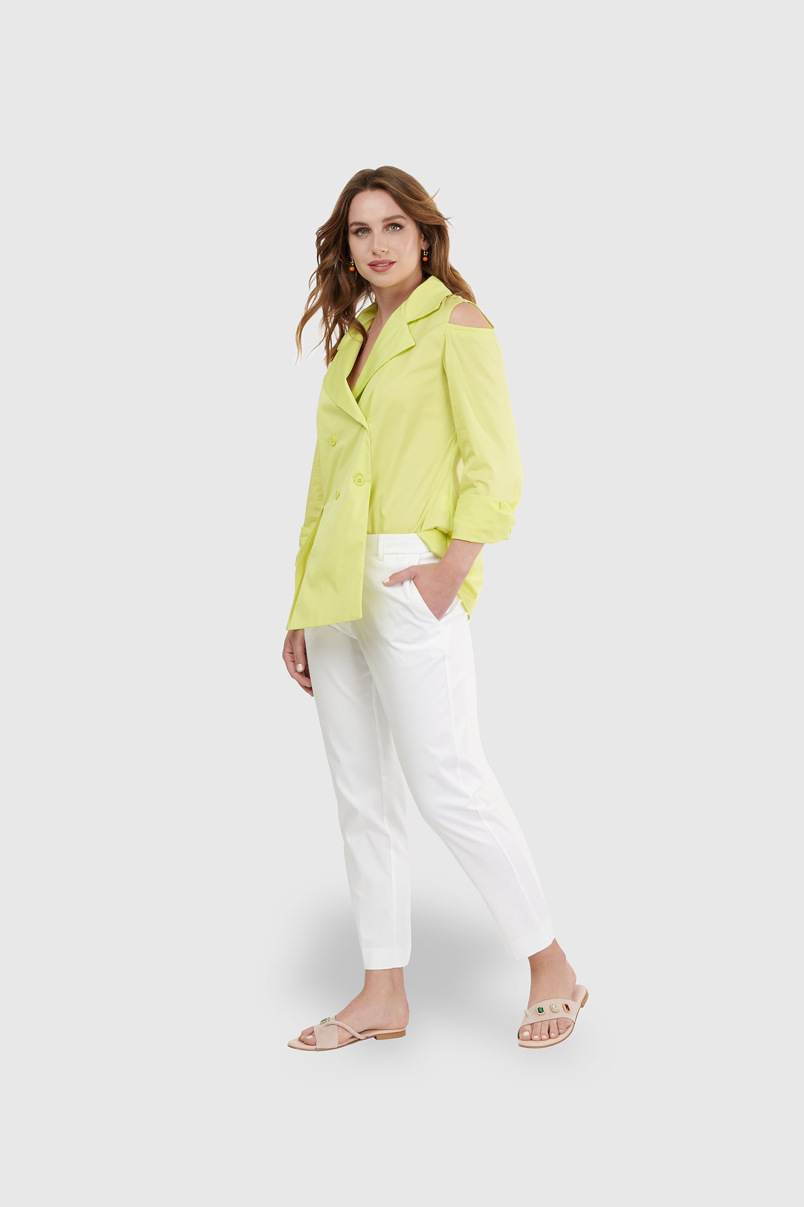 Camisa chaqueta sin hombros amarillo