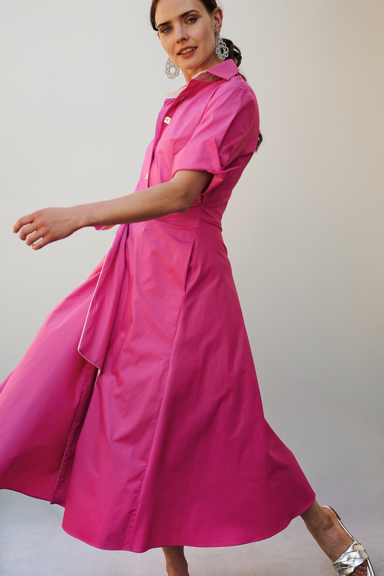 Vestido camisero lazo delantero rosa