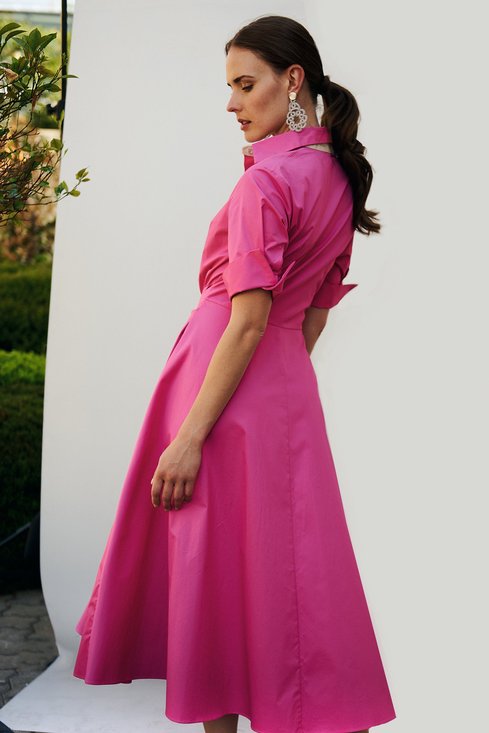 Vestido camisero lazo delantero rosa