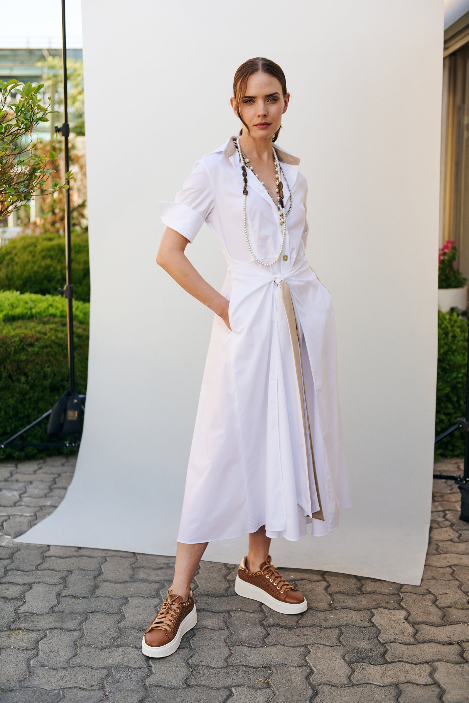 Vestido camisero lazo delantero blanco