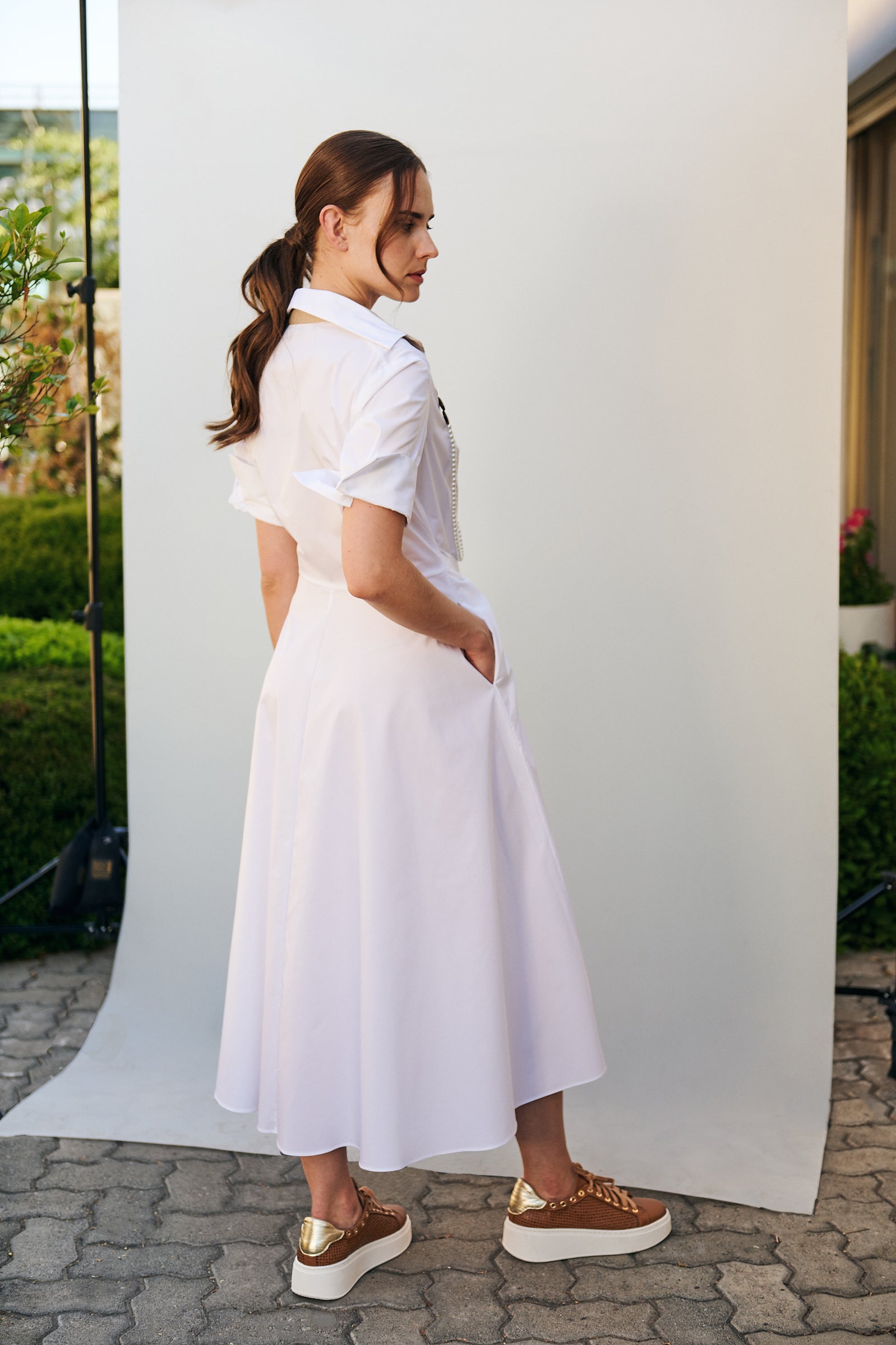 Vestido camisero lazo delantero blanco