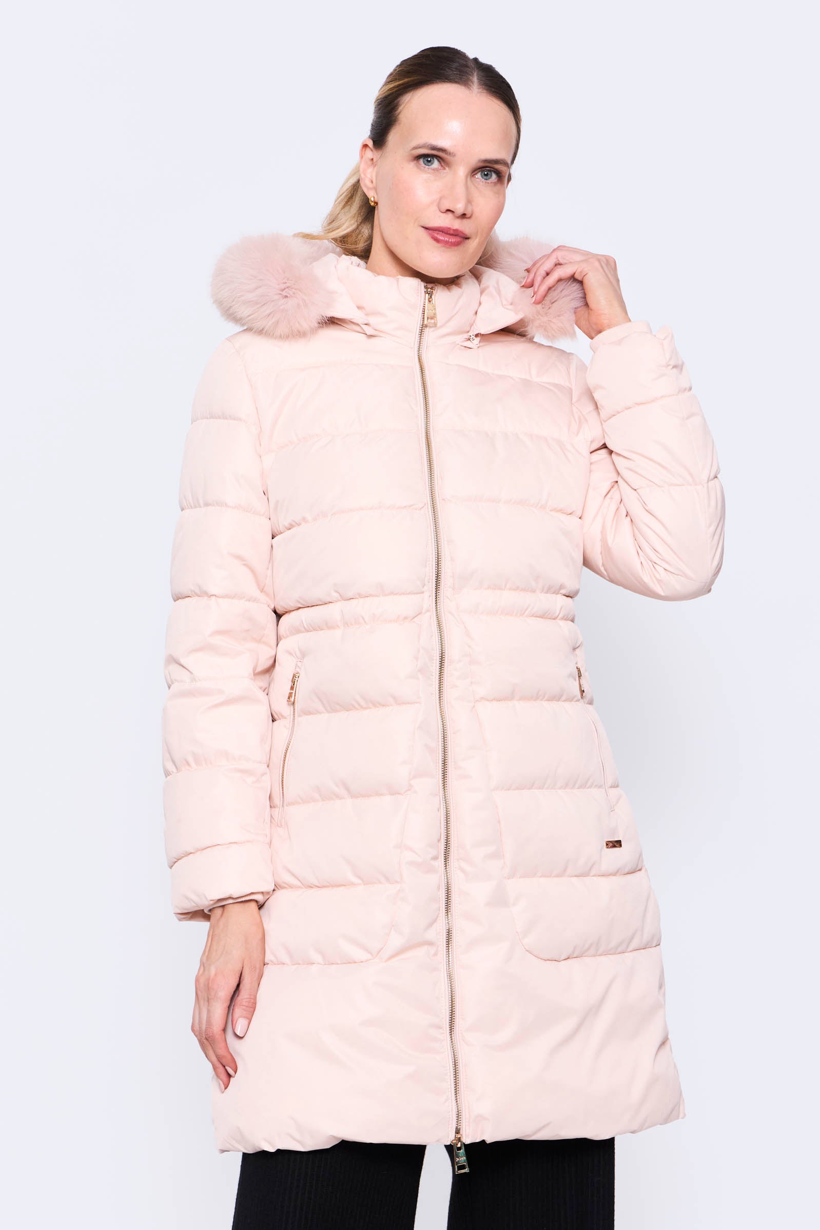 Parka Acolchada Capuchón Piel