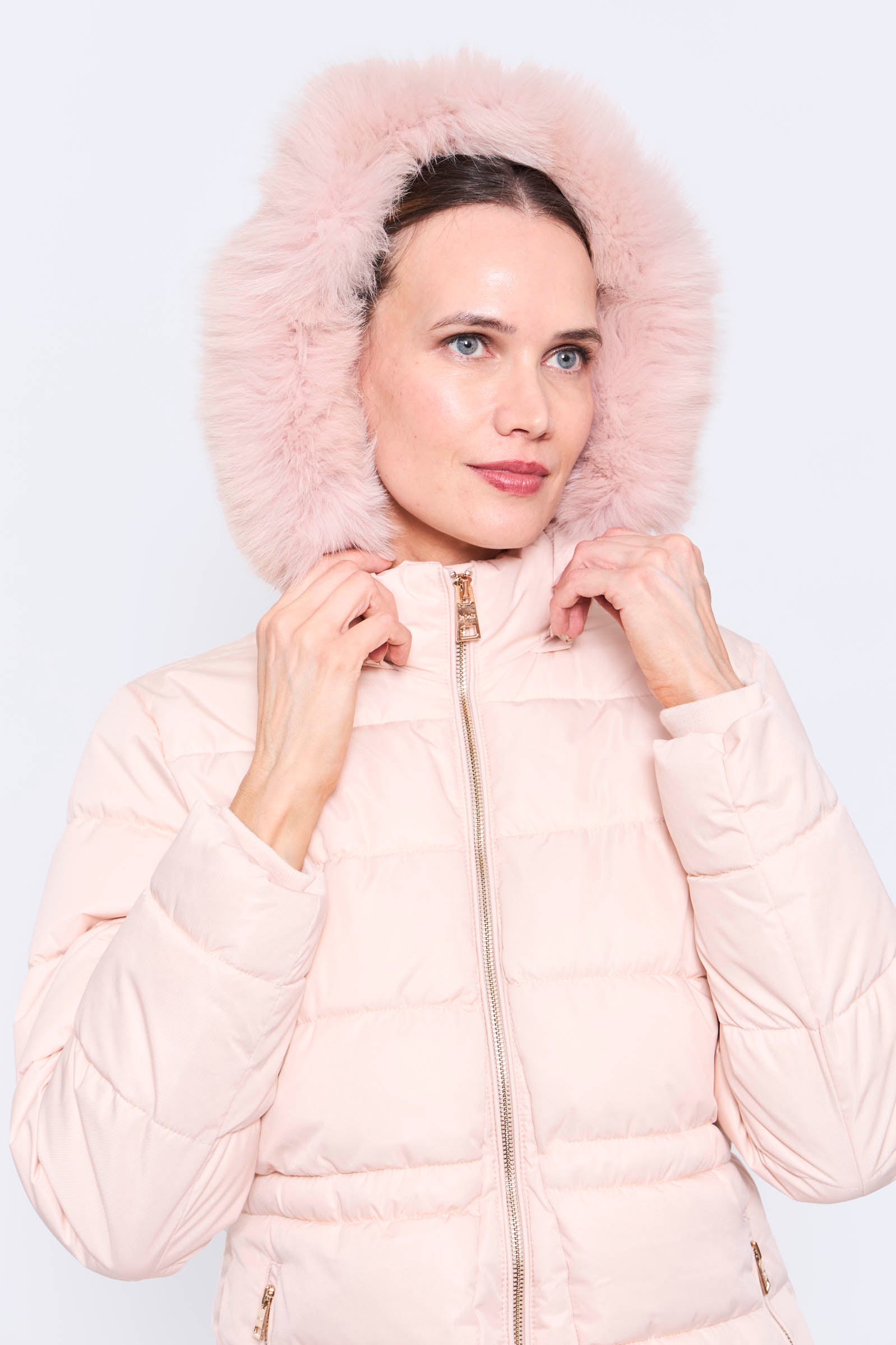 Parka Acolchada Capuchón Piel