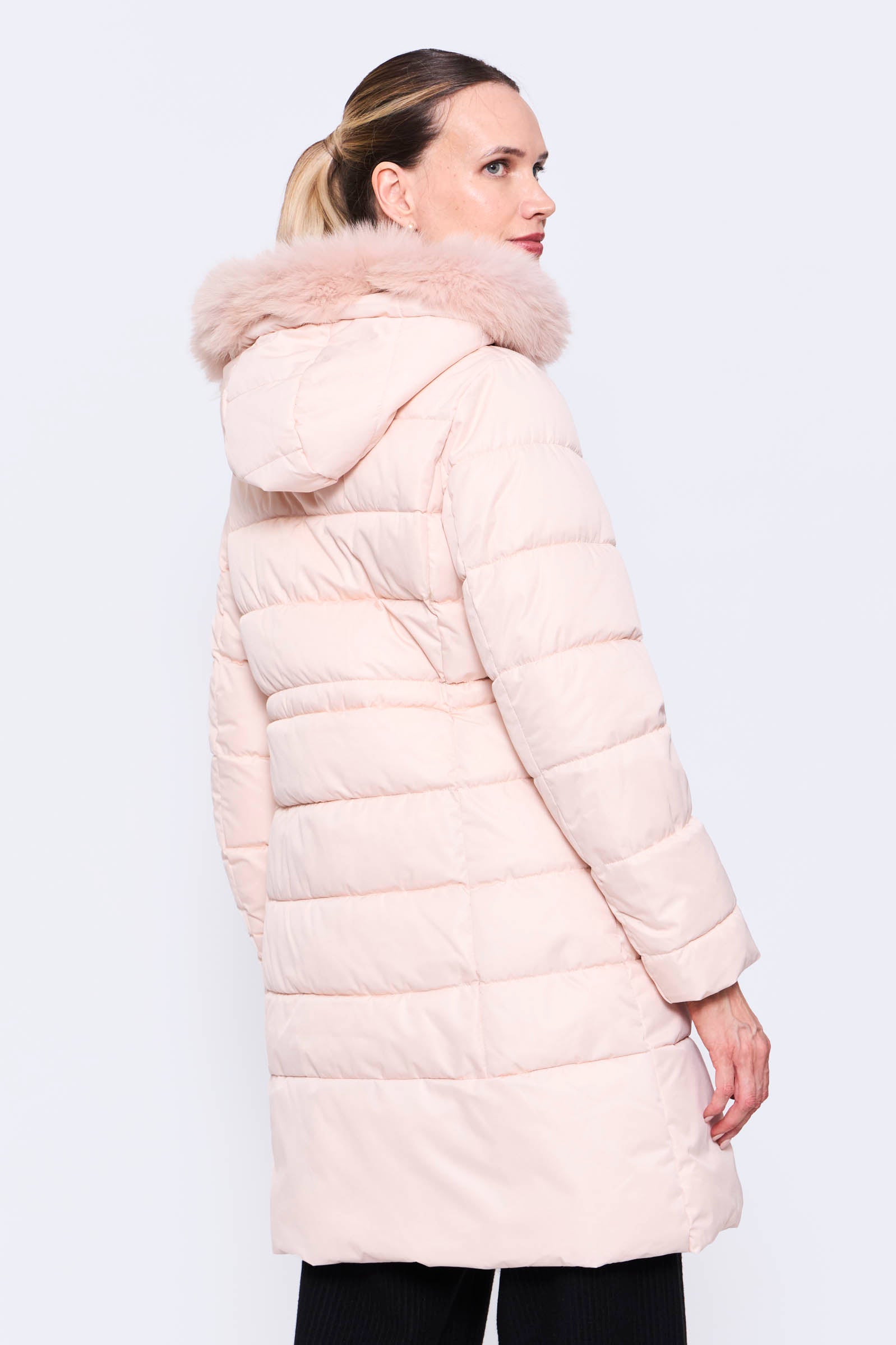 Parka Acolchada Capuchón Piel