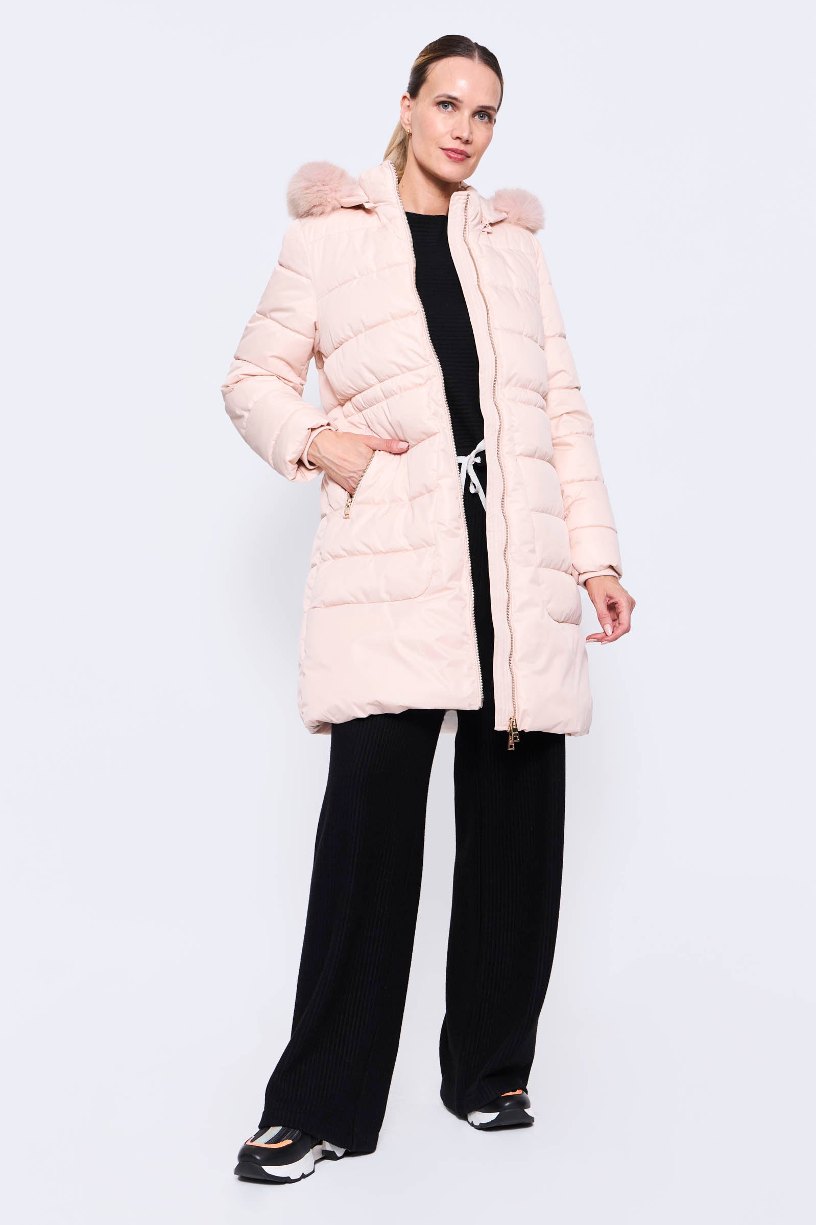 Parka Acolchada Capuchón Piel