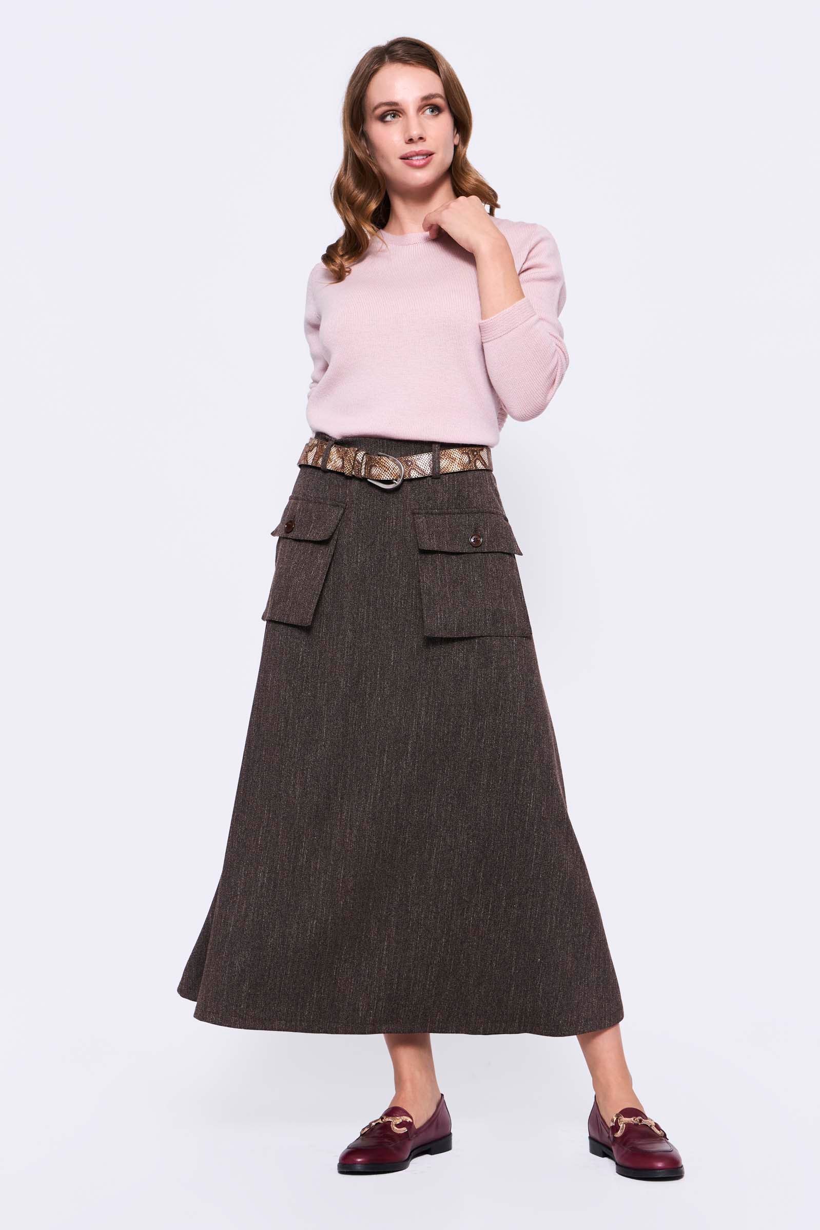 Falda Larga Tweed Bolsillos