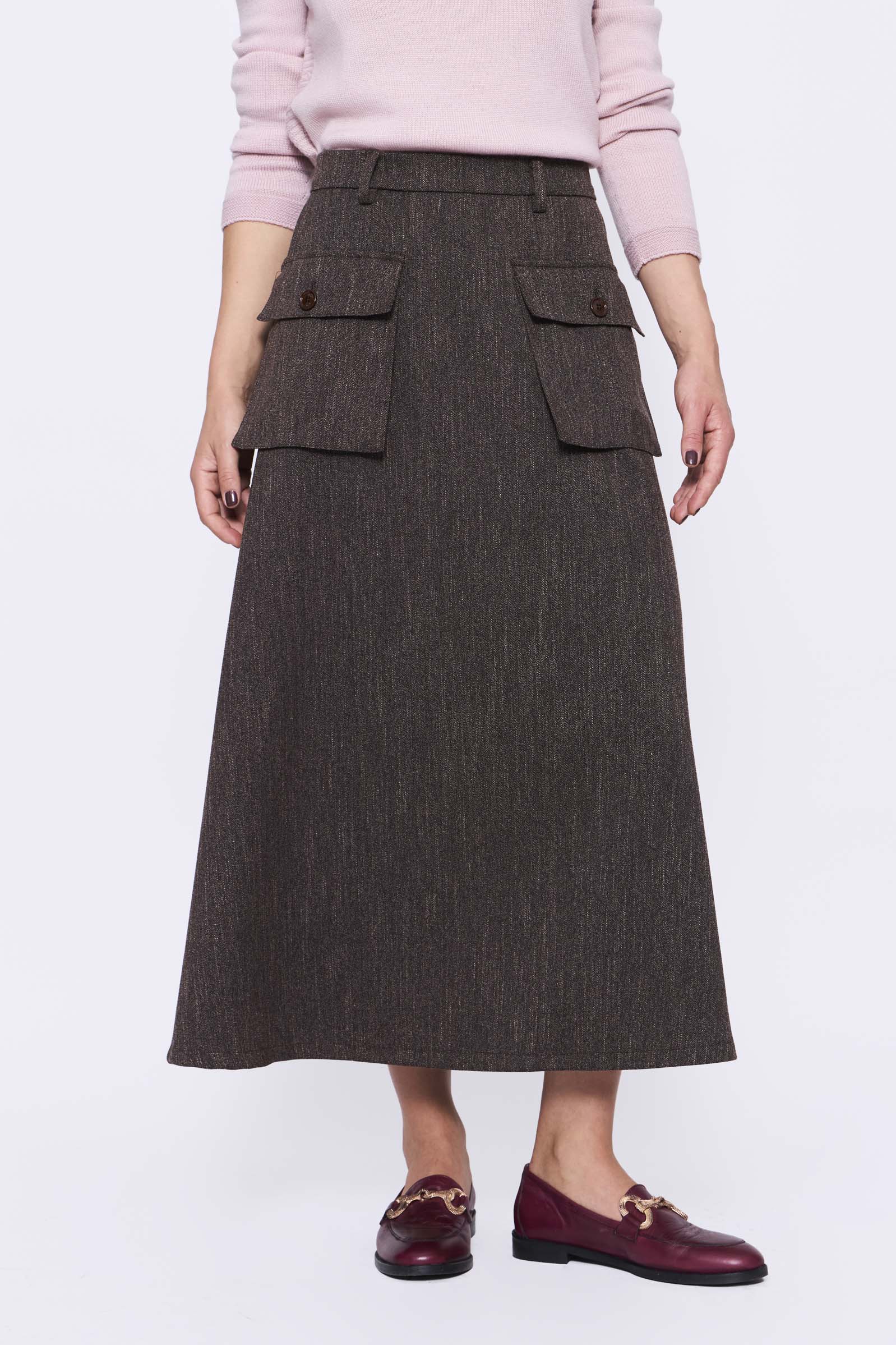 Falda Larga Tweed Bolsillos