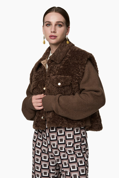 Chaqueta Piel y Mangas Tejidas