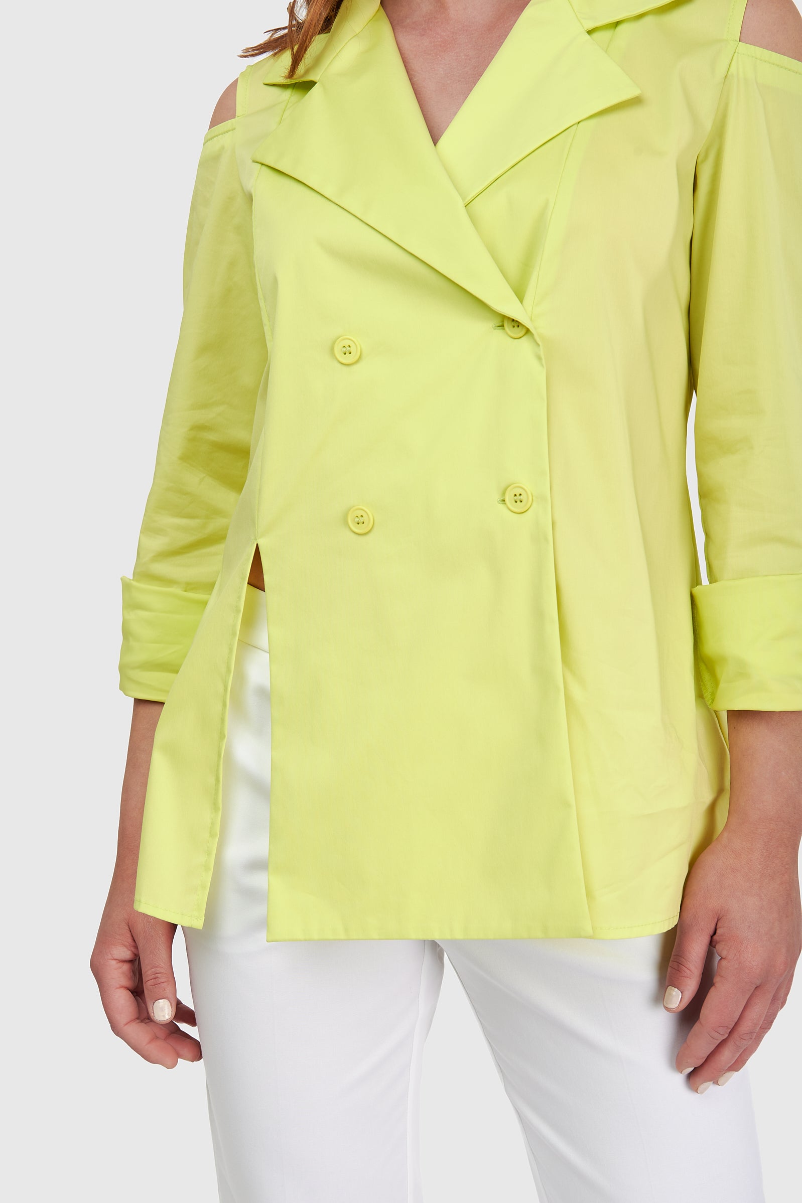 Camisa chaqueta sin hombros amarillo