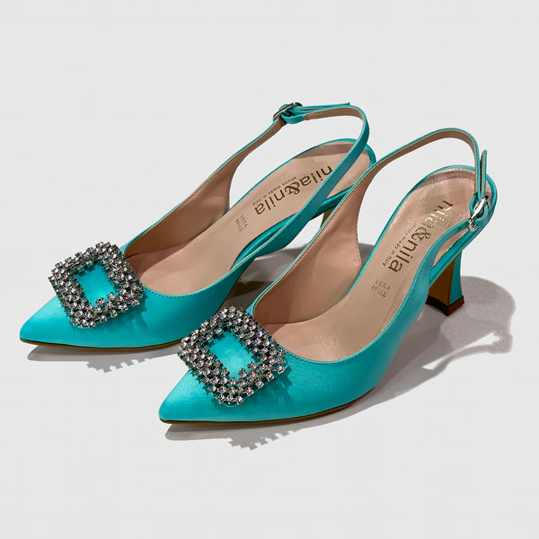 Stiletto raso strass celeste