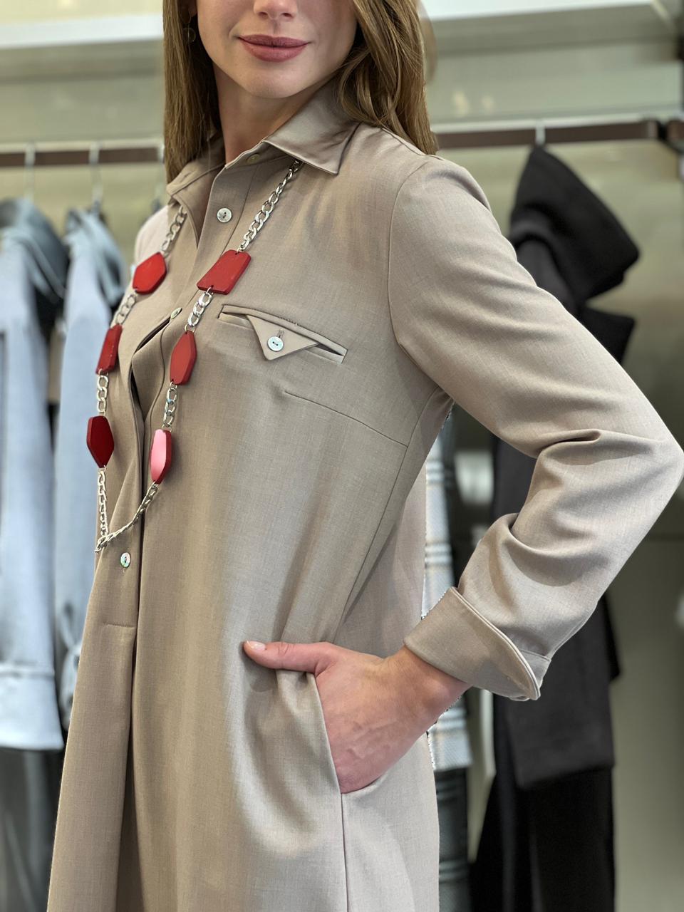 Vestido Corto Cuello Camisero Raso