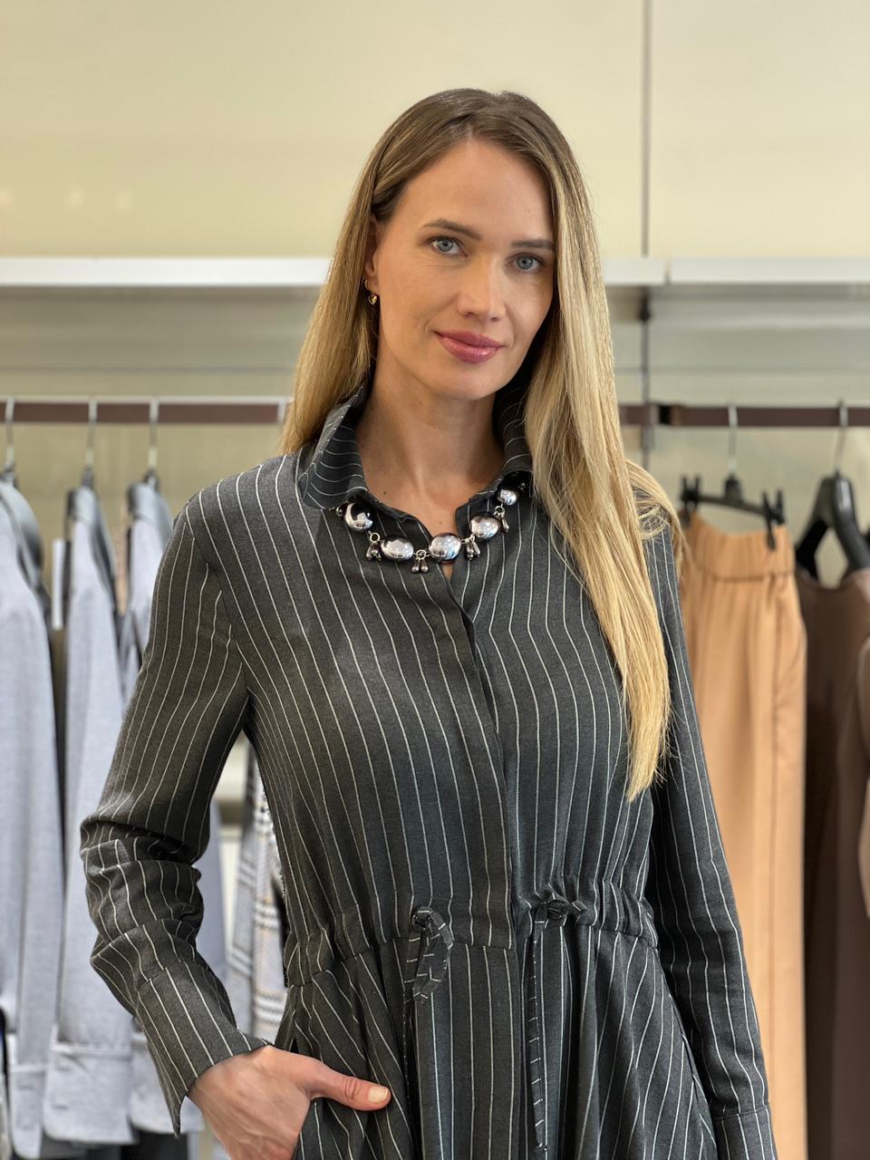 Vestido Camisero Largo Rayado